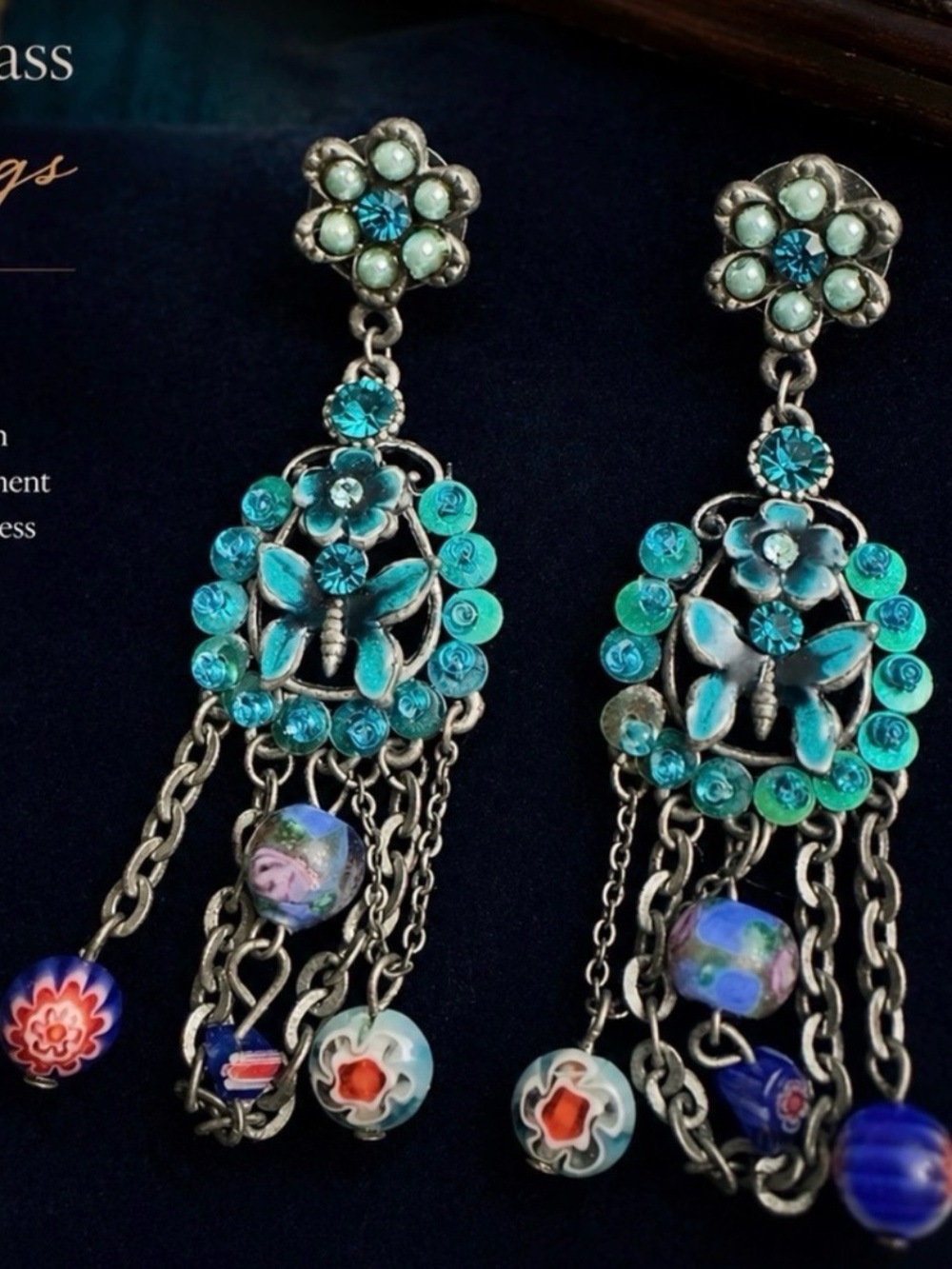 Vintage Turquoise and Aqua Italian Glass Dangle Earrings